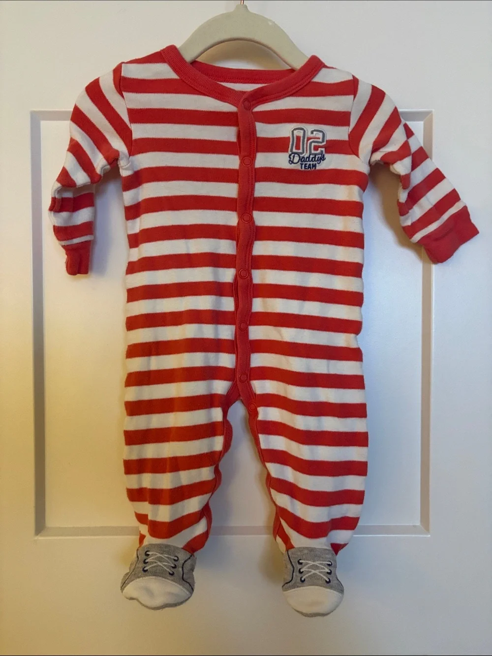 Carter’s Daddy’s Team Red & White Striped Baby One-Piece Footed Pajamas 6 Months